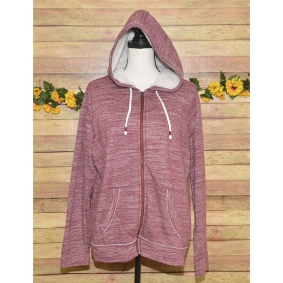 Sonoma Ladies Red Zip Up Hooded Jacket Size XL Sherpa Lining Long Sleeve Pockets - Picture 1 of 14